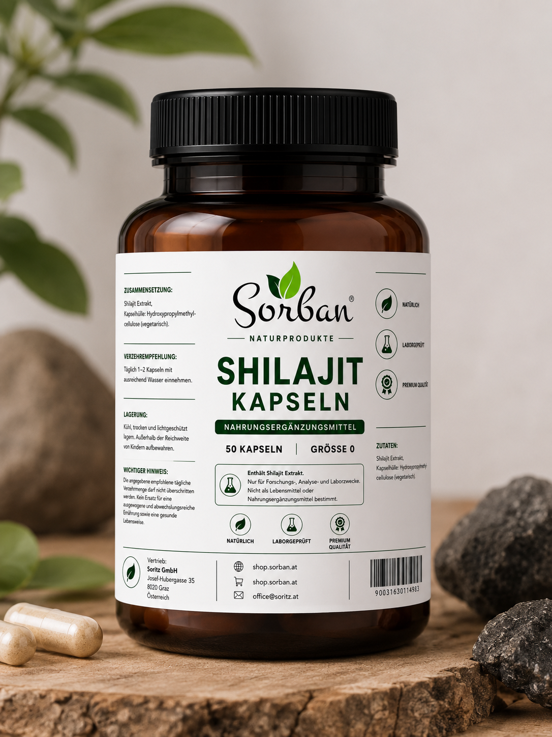 Sorban Shilajit Kapseln – Premium Shilajit Nahrungsergänzung mit standardisierter Dosierung